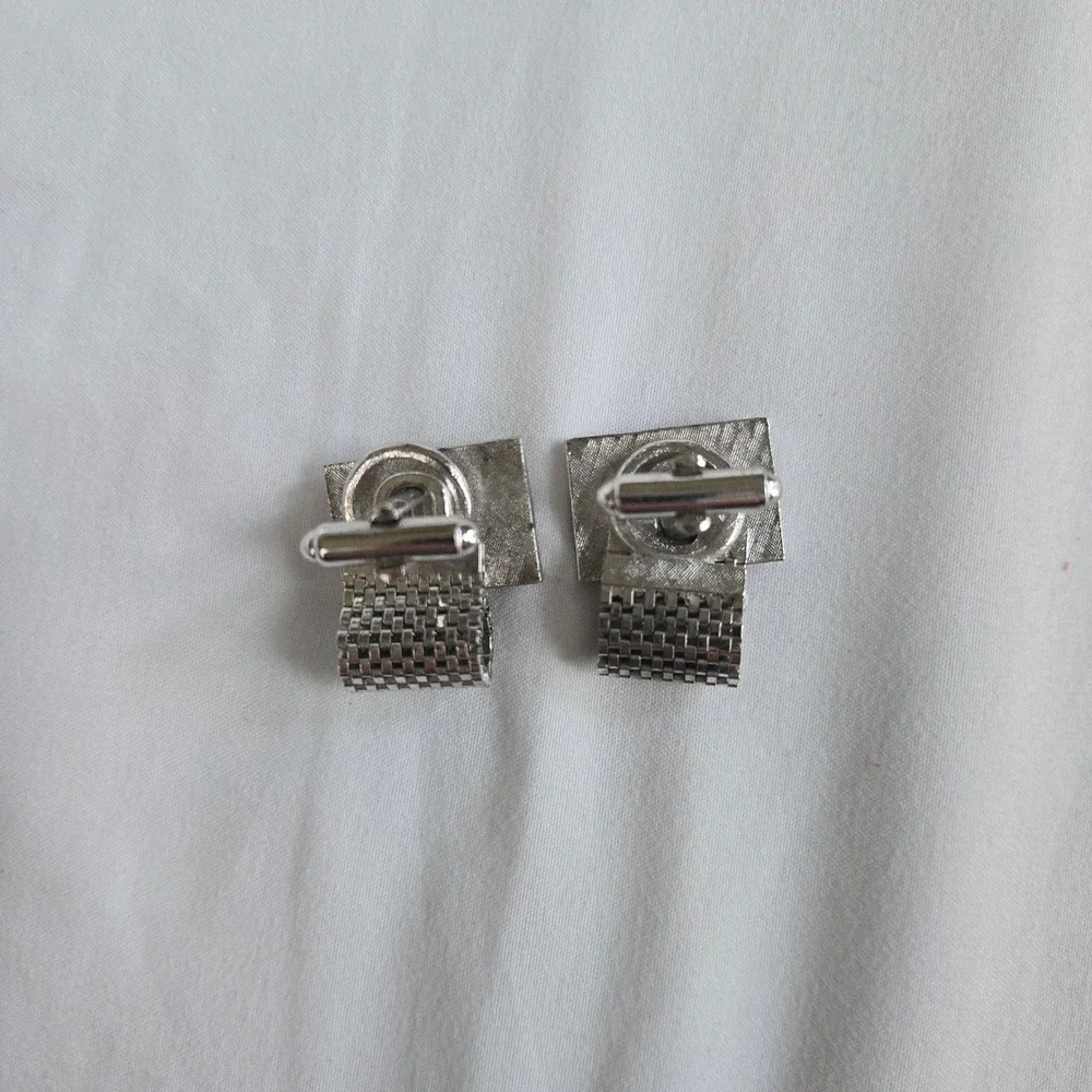 VTG Green Stone Mesh Cufflinks Wrap Unbranded OS Mens Green Silver Tone Textured